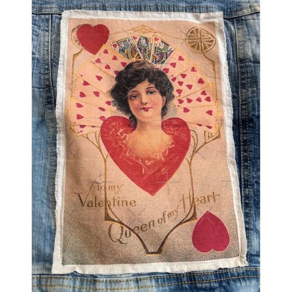One-of-One Angel & Queen of Hearts Patch Cropped Denim Jacket Size Small - Picture 3 of 7